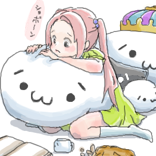 ショボーンクッションを抱えるツインテール少女 ショボーンクッションを抱えるツインテール少女